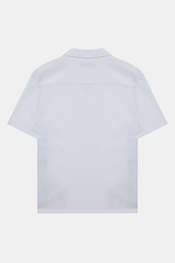 White Printed Resort Collar Cotton/Linen Men's Shirt 5