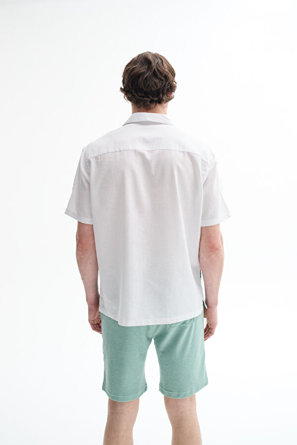 White Printed Resort Collar Cotton/Linen Men's Shirt 2
