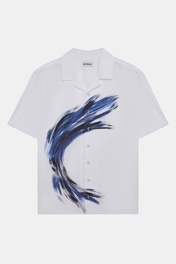White Printed Resort Collar Shirt