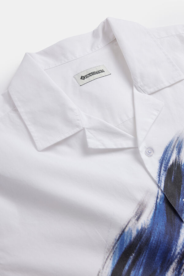 White Printed Resort Collar Shirt 3
