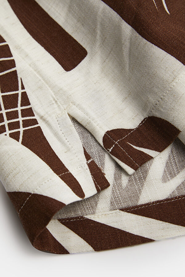 Beige Patterned Resort Collar Linen Viscose Men's Shirt 8