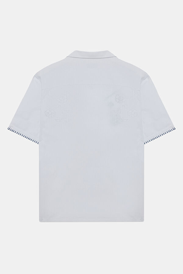 White Embroidered Resort Collar Shirt 5