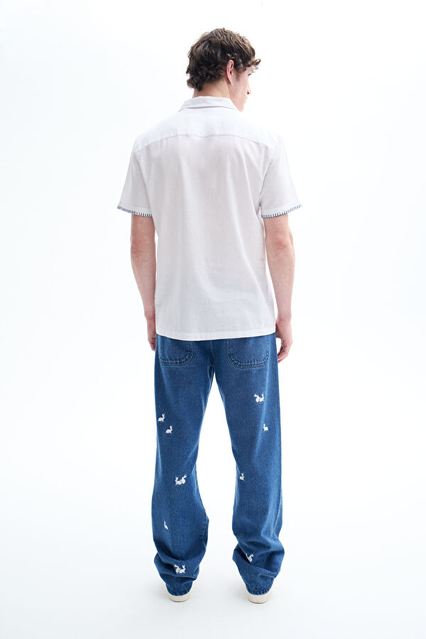 White Embroidered Resort Collar Shirt 3