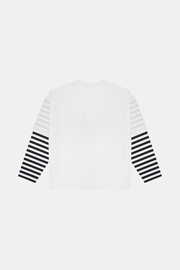 Oversize Beyaz Bisiklet Yaka Baskılı T-Shirt 2