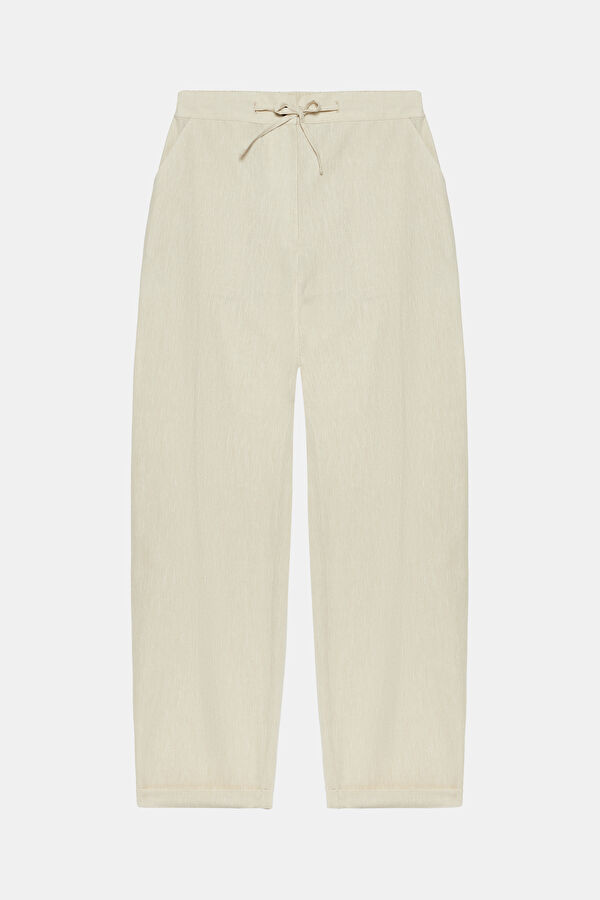 Beige Straight Leg Women's Trousers