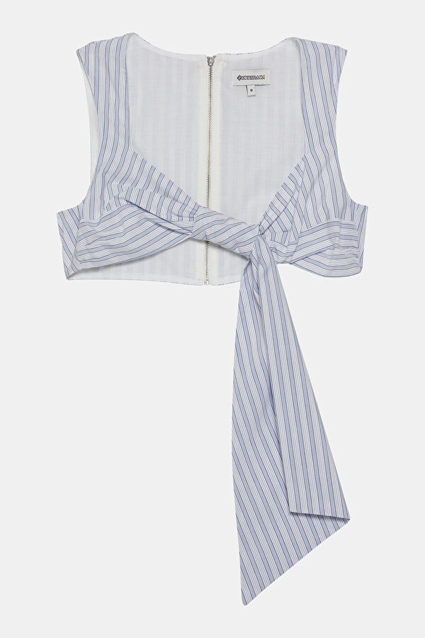 Blue Striped Sleeveless Women's Blouse