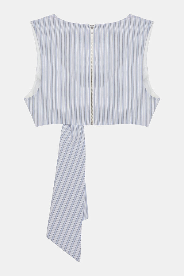 Blue Striped Sleeveless Women's Blouse 2