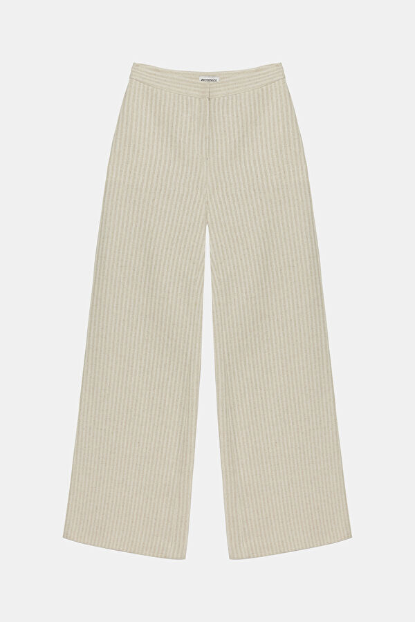 Ekru Wide Leg Kadın Pantolon