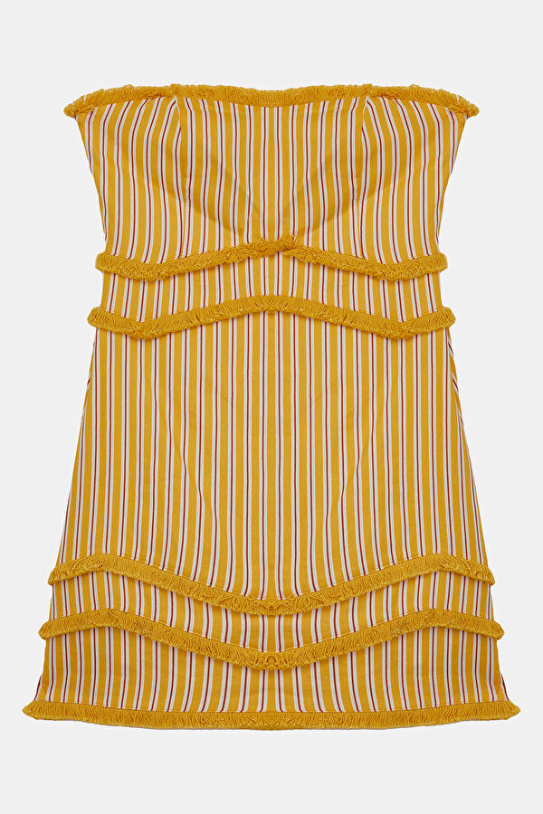 Yellow Striped Patterned Cleavage Dress