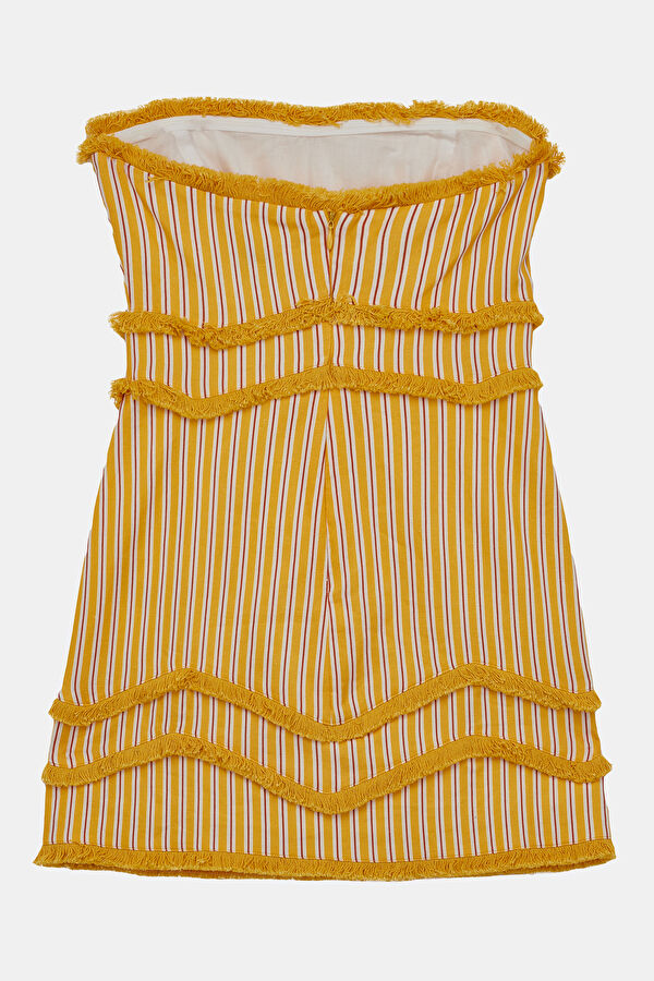 Yellow Striped Patterned Cleavage Dress 2