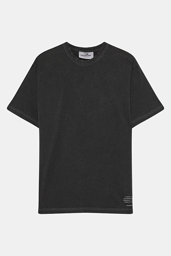 Oversize Çok Renkli Bisiklet Yaka Baskılı T-Shirt