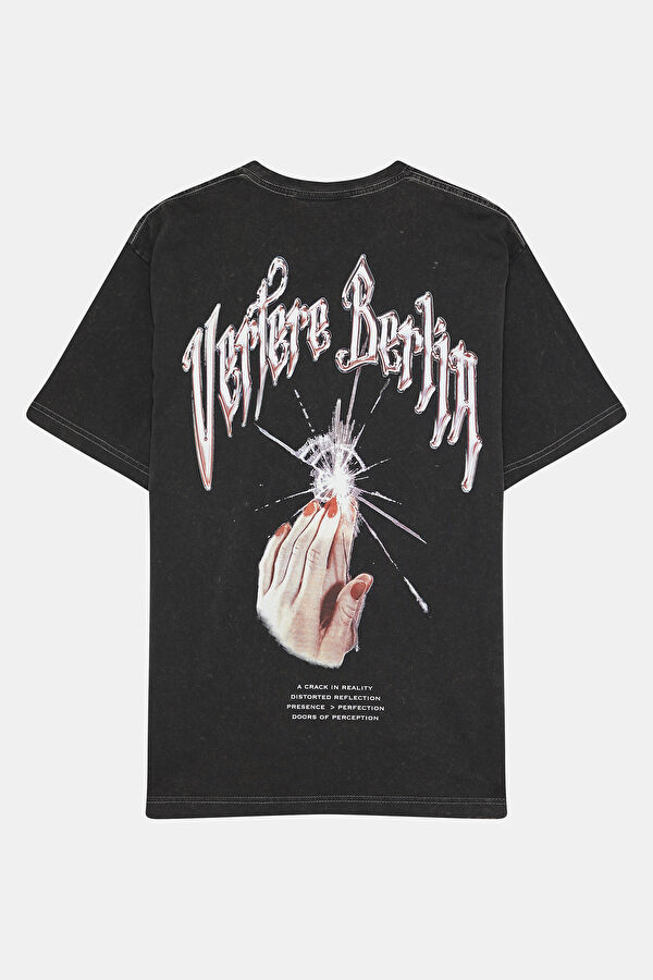 Oversize Çok Renkli Bisiklet Yaka Baskılı T-Shirt 2