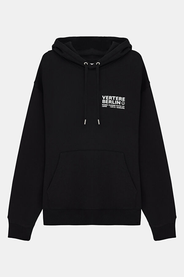 Siyah Relax Kalıp Kapüşonlu Sweatshirt