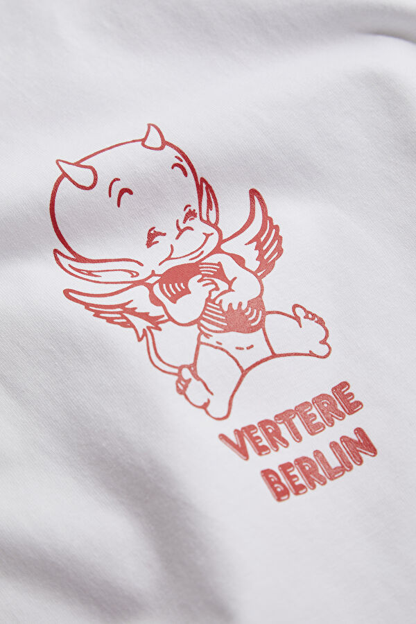 Oversize Beyaz Bisiklet Yaka Baskılı T-Shirt 5