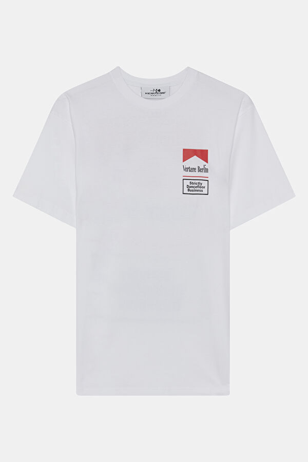 Oversize Beyaz Bisiklet Yaka Baskılı T-Shirt 3