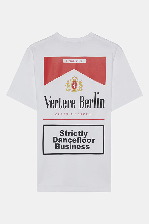 Oversize Beyaz Bisiklet Yaka Baskılı T-Shirt 4