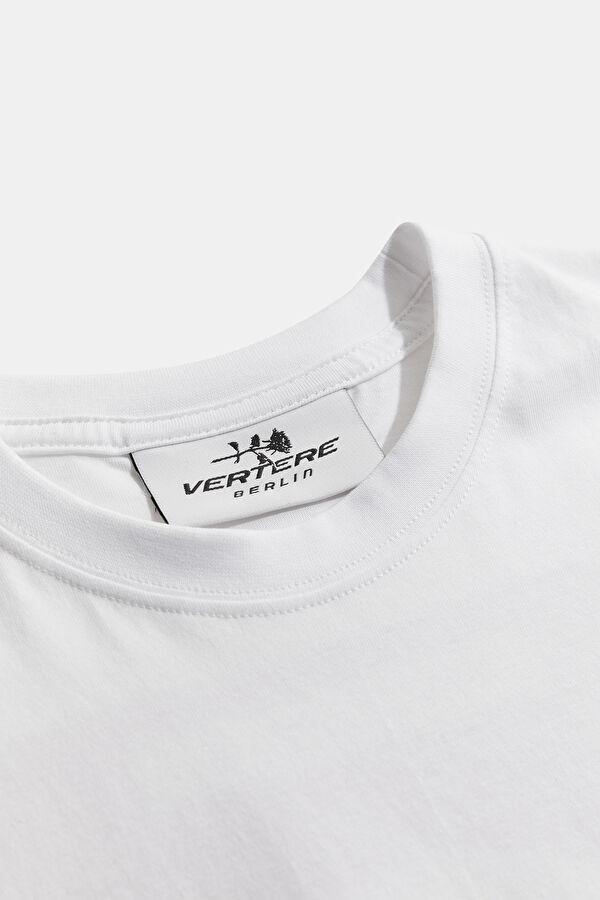Oversize Beyaz Bisiklet Yaka Baskılı T-Shirt 5