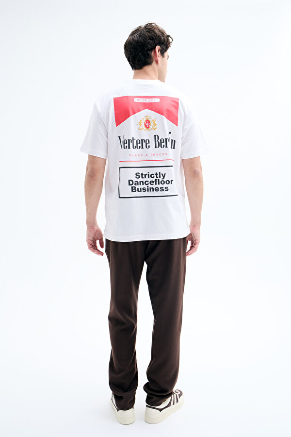 Oversize Beyaz Bisiklet Yaka Baskılı T-Shirt 2