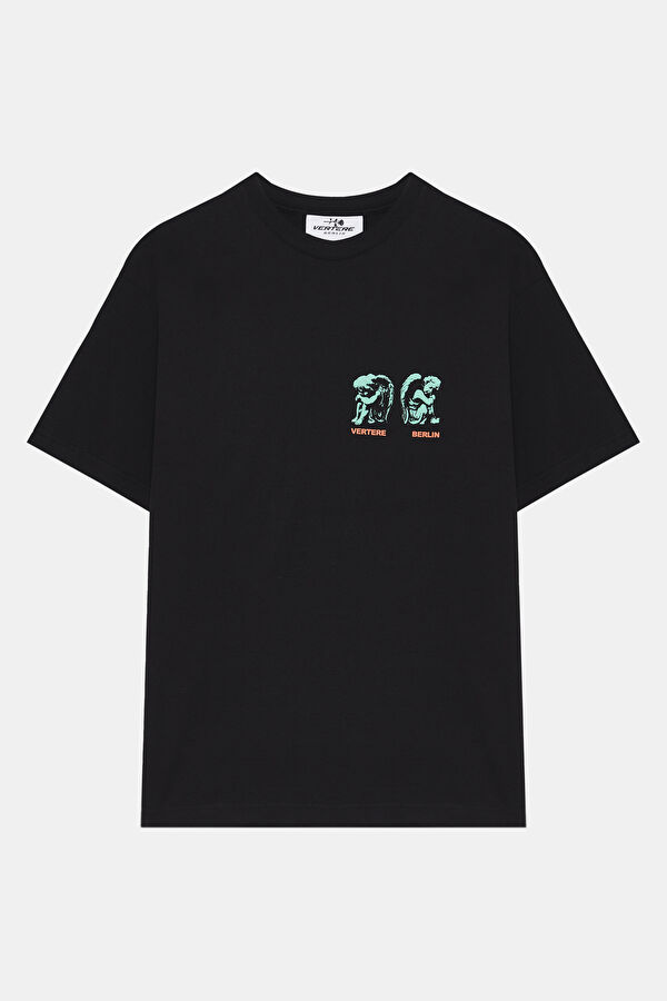 Oversize Black Crew Neck Printed Men's T-Shirt