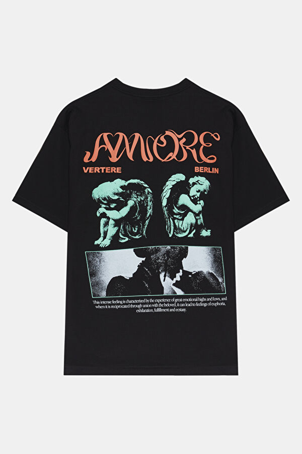 Oversize Black Crew Neck Printed Men's T-Shirt 2