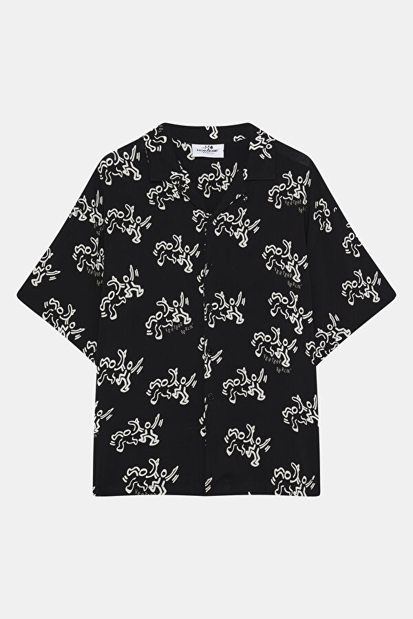 Relax Fit Black Design Filled Shirt 4