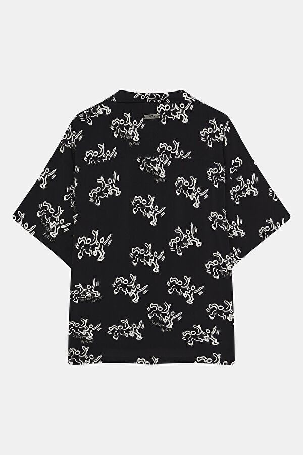 Relax Fit Black Design Filled Shirt 5