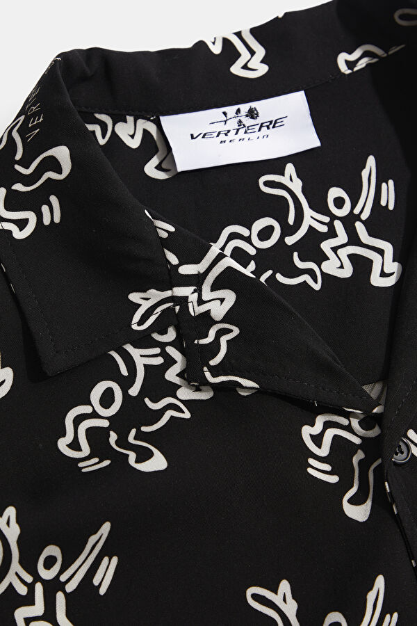 Relax Fit Black Design Filled Shirt 6