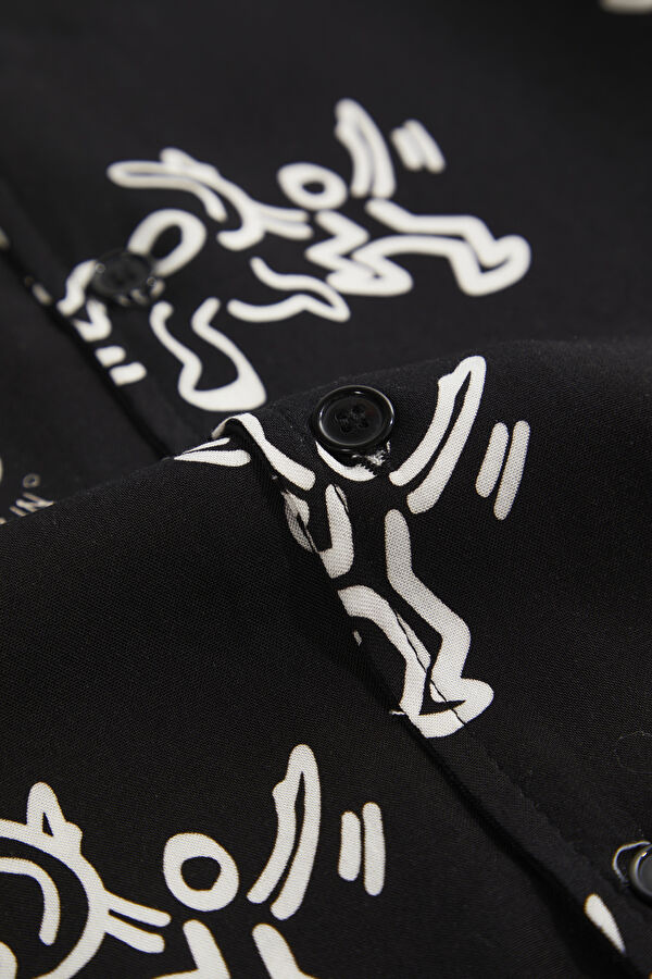 Relax Fit Black Design Filled Shirt 7
