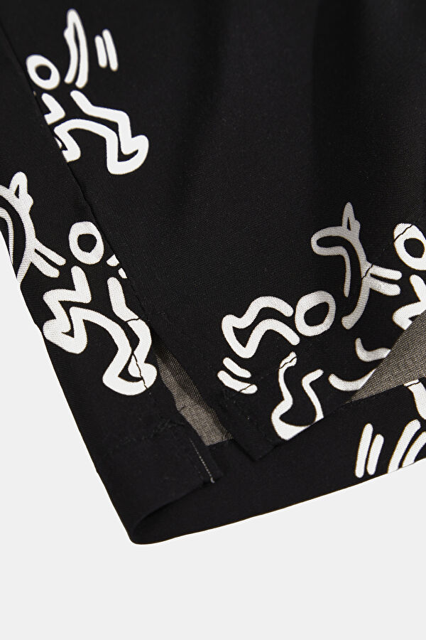 Relax Fit Black Design Filled Shirt 8