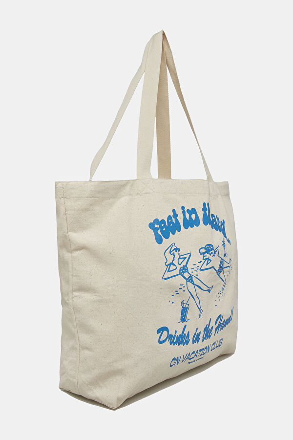 Baskılı Organik Pamuk Krem Çanta 2
