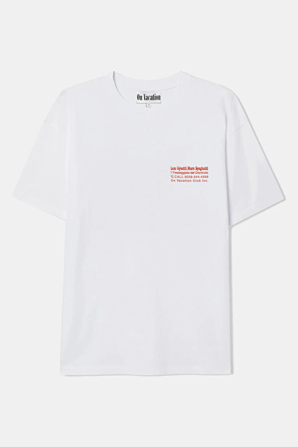 Relax Kalıp Beyaz Bisiklet Yaka Baskılı T-Shirt 4