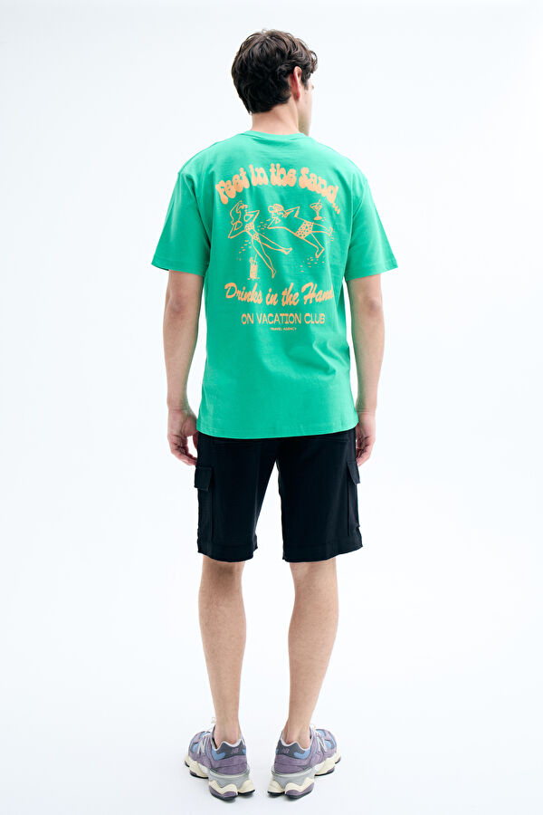 Relax Fit Green Crew Neck Printed Men's T-Shirt 2