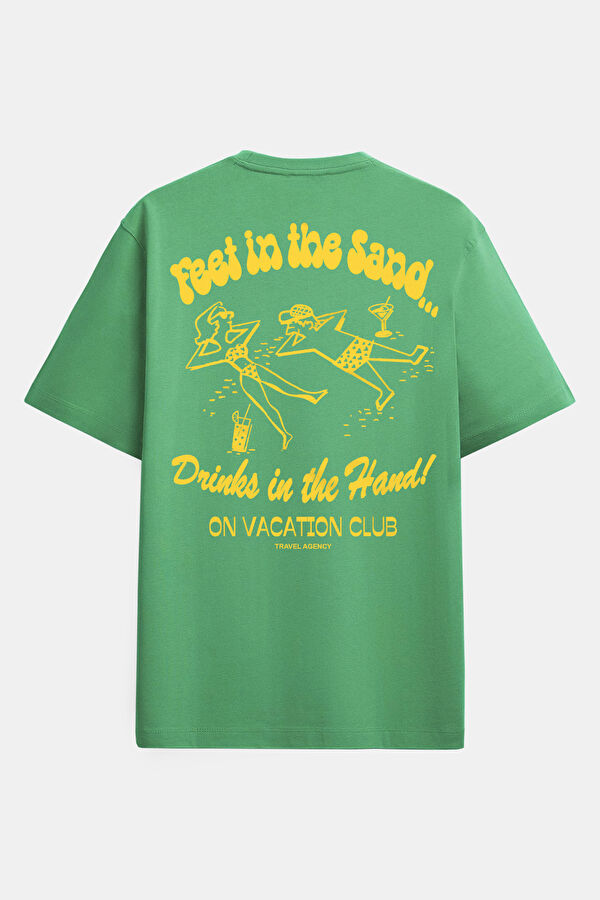 Relax Fit Green Crew Neck Printed Men's T-Shirt 4