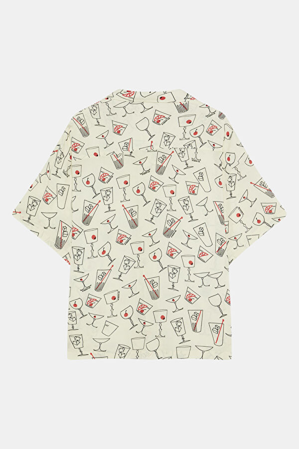 Relax Fit Sand Design Filled Retro Shirt 4