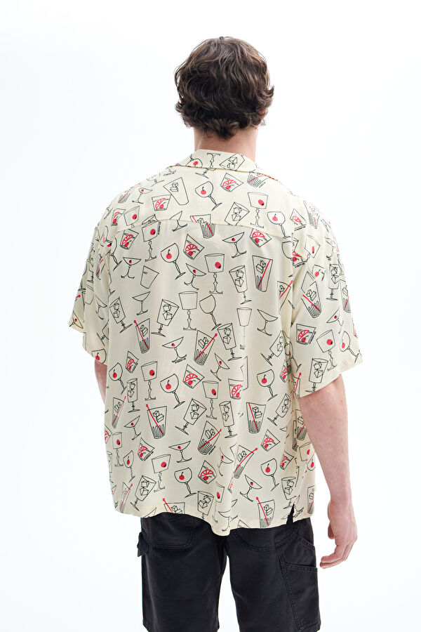 Relax Fit Sand Design Filled Retro Shirt 2