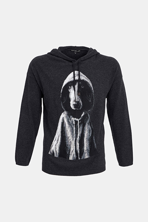 Koyu Gri Relax Kalıp Kapuşonlu Sweatshirt