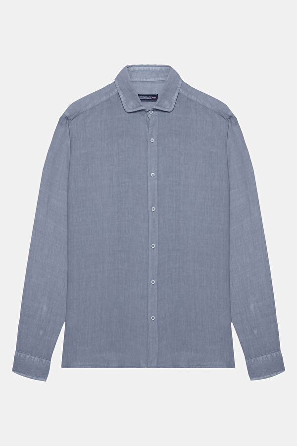 Blue Regular Linen Men's Shirt 4