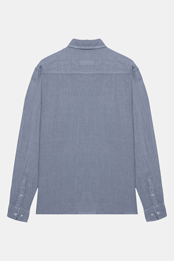Blue Regular Linen Men's Shirt 5