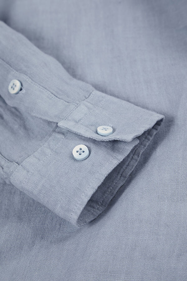 Blue Regular Linen Men's Shirt 7