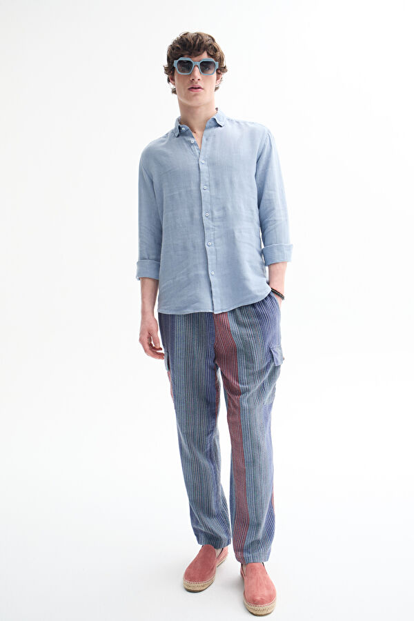 Blue Regular Linen Men's Shirt 2