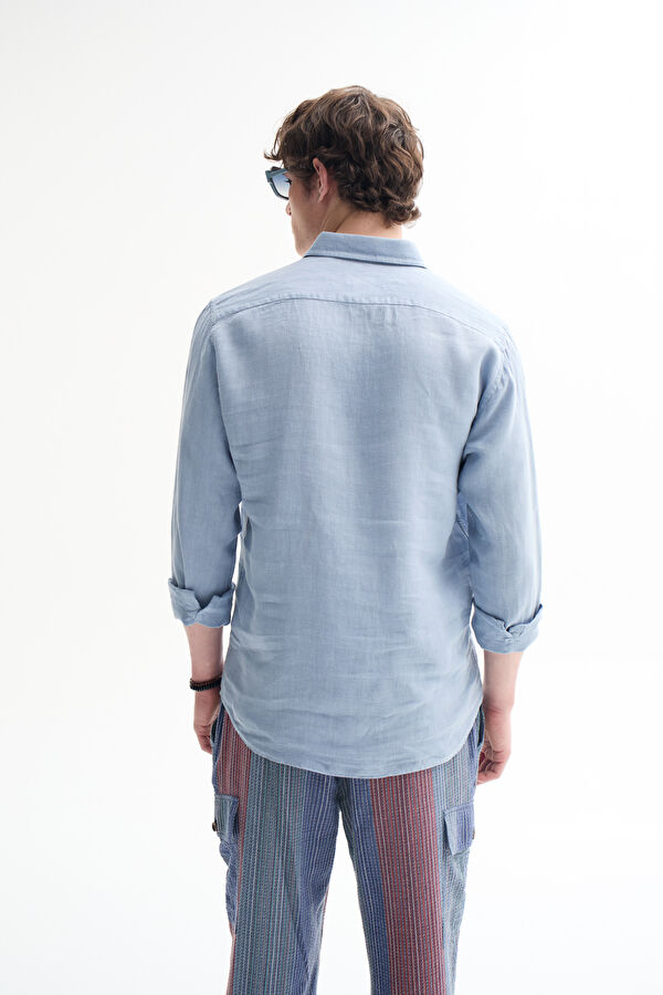 Blue Regular Linen Men's Shirt 3