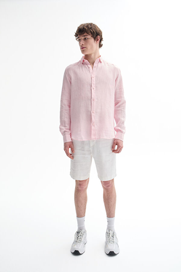 Light Pink Regular Linen Men's Shirt 3