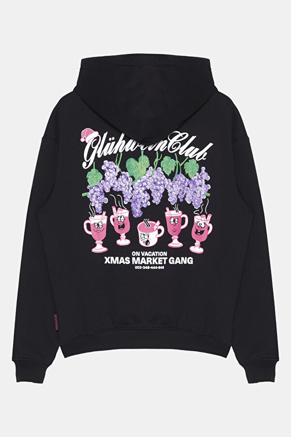 Siyah Relax Kalıp Kapuşonlu Erkek Sweatshirt 2