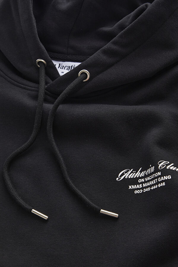 Siyah Relax Kalıp Kapuşonlu Erkek Sweatshirt 3