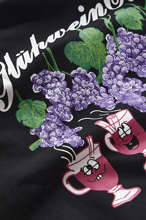 Siyah Relax Kalıp Kapuşonlu Erkek Sweatshirt 5