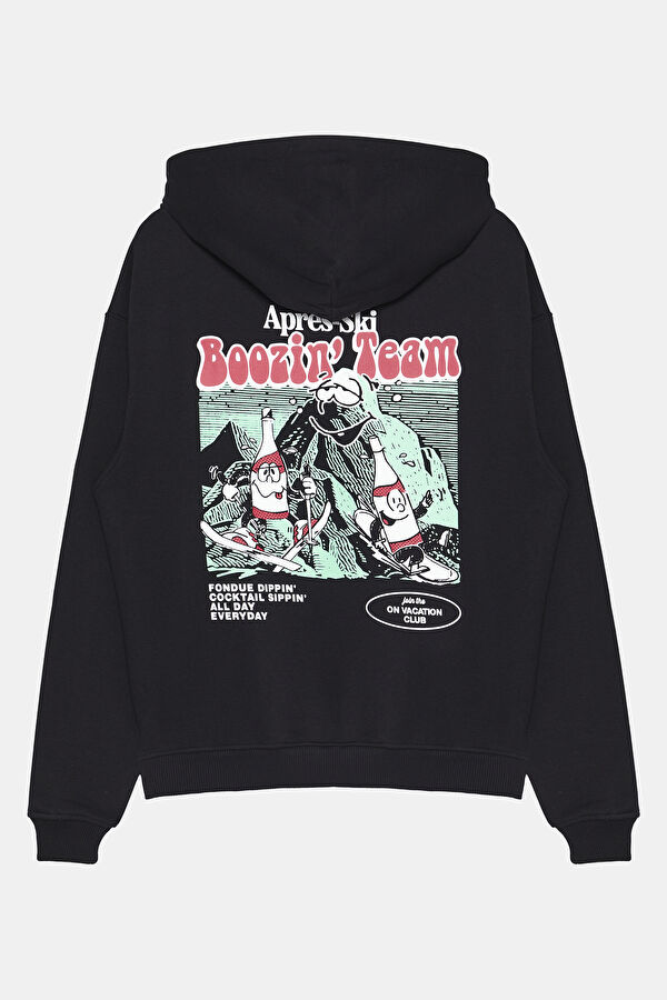 Siyah Relax Kalıp Kapuşonlu Erkek Sweatshirt 2