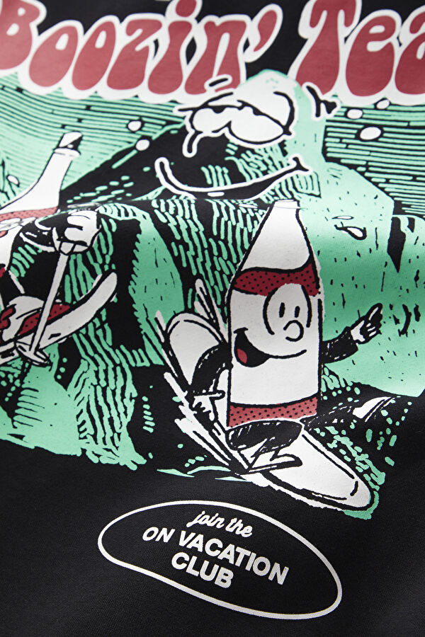 Siyah Relax Kalıp Kapuşonlu Erkek Sweatshirt 5