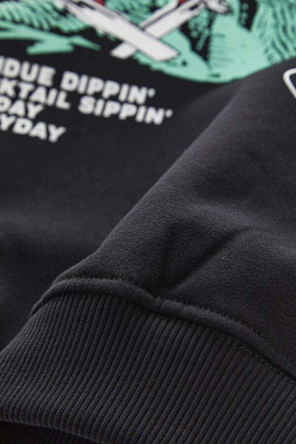 Siyah Relax Kalıp Kapuşonlu Erkek Sweatshirt 6