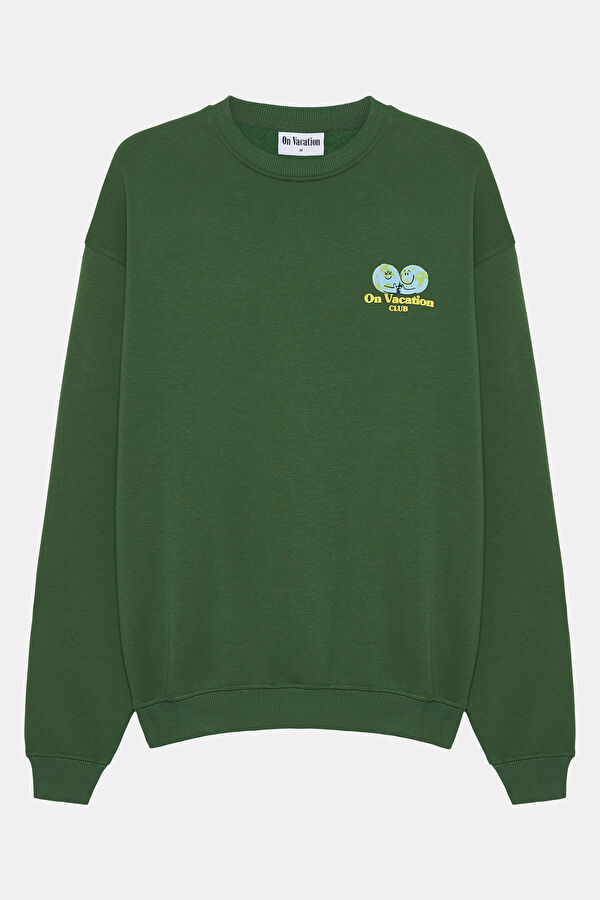Yeşil Relax Kalıp Bisiklet Yaka Sweatshirt