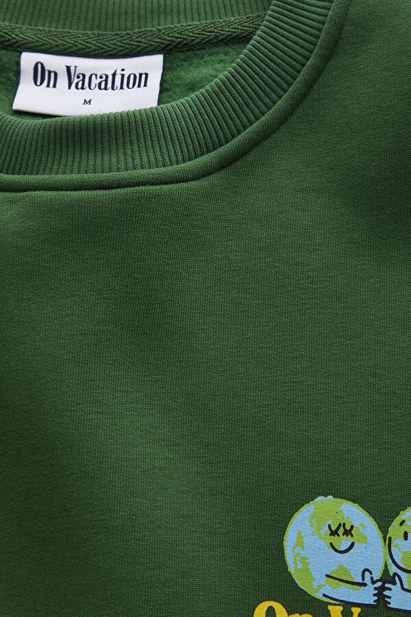 Yeşil Relax Kalıp Bisiklet Yaka Sweatshirt 3